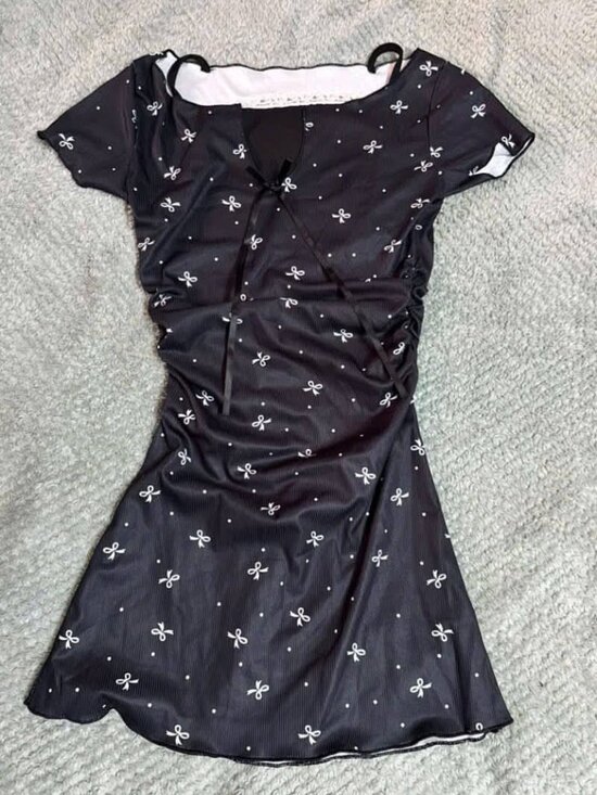 Dresses & Skirts - Black Bow Print Mini Dress